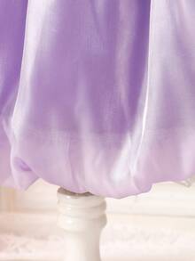 Girls Autumn Fashion Casual Outdoor Cute Halloween Cat Ghost Wizard Hat Star Pattern Bow Long Sleeve Puff Dress - Purple - View 7