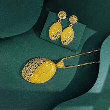 18 Karat Gold Dubai Schmucksets für Frauen, Kupferohrringe, Anhänger Halskette, romantische Sets für den täglichen Gebrauch, Partymode, goldener Modeschmuck als Geschenk - Gold - Übersicht 3