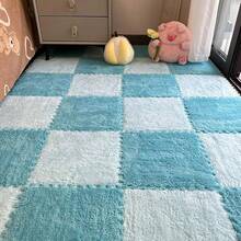 12 alfombras de espuma de felpa entrelazadas, suaves y esponjosas alfombras con acolchado, coloridas alfombrillas protectoras para el hogar, habitación de los niños, sala de juegos (blanco y negro, - Azul claro y azul oscuro. - Ver 9