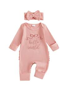 Nebworn Baby Girl Waffle Knit Romper Long Sleeve Ruffle   Fall Winter Clothes Coming Going Home Outfit - 粉色 - 查看 4