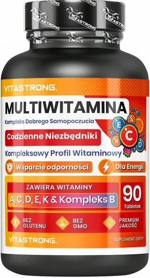 Vitastrong Kompletny preparat multiwitaminowy, 13 niezbędnych witamin w wysokiej dawce, preparat multiwitaminowy dla mężczyzn i kobiet, wyprodukowany we Włoszech, czysty i certyfikowany suplement multiwitaminowy, preparat multiwitaminowy