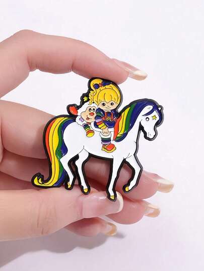 1pc Anime Rainbow Unicorn Brooch, Unique Small Girl & Her Friends Clothing/Bag Decoration Pin Badge Backpack For School Office Accessories Shirts Jacket Jewelry Halloween Clothes Pin Funny Cute Teacher Gifts Costume Accessories Bag Charms Gifts For Mother, Father, Graduation, And Teacher