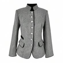 Kontrastfärgad framknapp med fuskfickor för kontoret, kavaj i ullblandning, mångsidig för höst/vinter - Grå - Visa 3