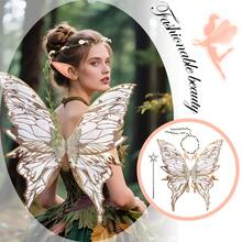JEWELRYWE Large Fairy Wings Glitter Transparent Fairy Costume, Butterfly Wings Angel Elf Dress Accessories, Holiday Party Cosplay Dress Up, Fairy Magic Wand Garland Elf Ears - màu xanh lá - Xem 1