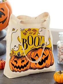 1/3 piezas, Bolsa de tela con impresión doble cara de "BOO" y calabaza y castillo encantado, bolsa de lona con diseño de tema de terror de dibujos animados, estilo gótico oscuro, adecuada para uso doméstico, compras, viajes, escuela, regalos, de 16 in * 14 in, bolsas perfectas para fiestas de Halloween a juego con disfraces de Halloween