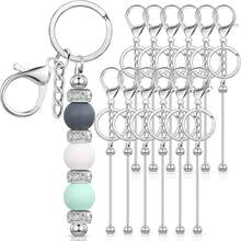 10pcs DIY Keychain Making Kit With Beads, Stick Pins & Clasps – Cute Stuff For Crafting Custom Keychains, Bag Charms & Handmade Jewelry, Ideal Gifts For Teens & Adults - Bạc - Xem 6