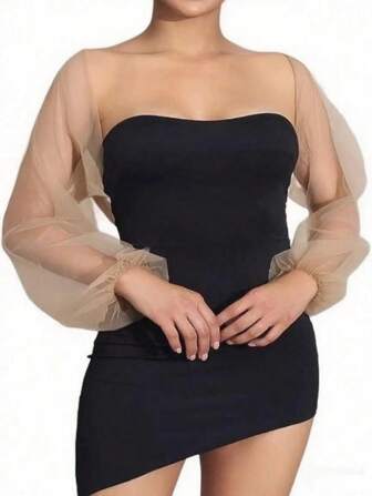 Chaqueta bolero de malla transparente, chal nupcial de manga larga y peso ligero, diseño minimalista y sexy transparente, ropa de otoño para mujeres