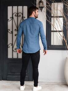 Men's Padre Collar Long Sleeve Shirt - Màu xanh ngọc - Xem 4