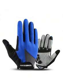 ROCKBROS 一双长指手套，配有凝胶垫，防滑透气，舒适男女通用设计，山地和公路骑行手套，指尖兼容触摸屏，四种颜色可选，是春秋骑行的必备品