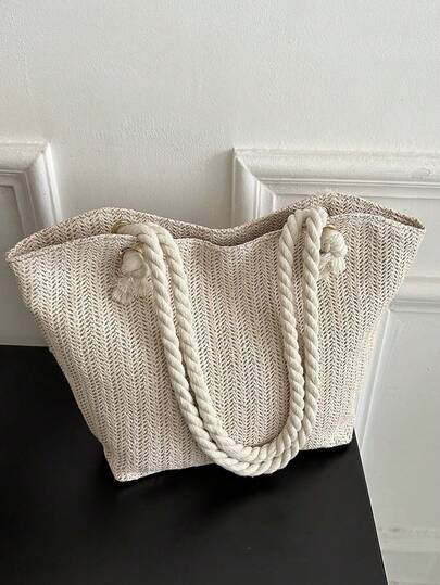 Summer Beach Vacation Straw Tote Bag, Large Capacity, Fashionable, Versatile, Casual Shoulder Bag