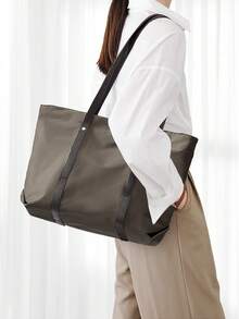 Floless 女士手提包，女士笔记本电脑商务公文包，14英寸笔记本电脑隔层单肩包，顶部提手包，休闲托特包，大容量女士拉链单肩包，购物旅行工作斜挎包 - 棕色 - 查看 1