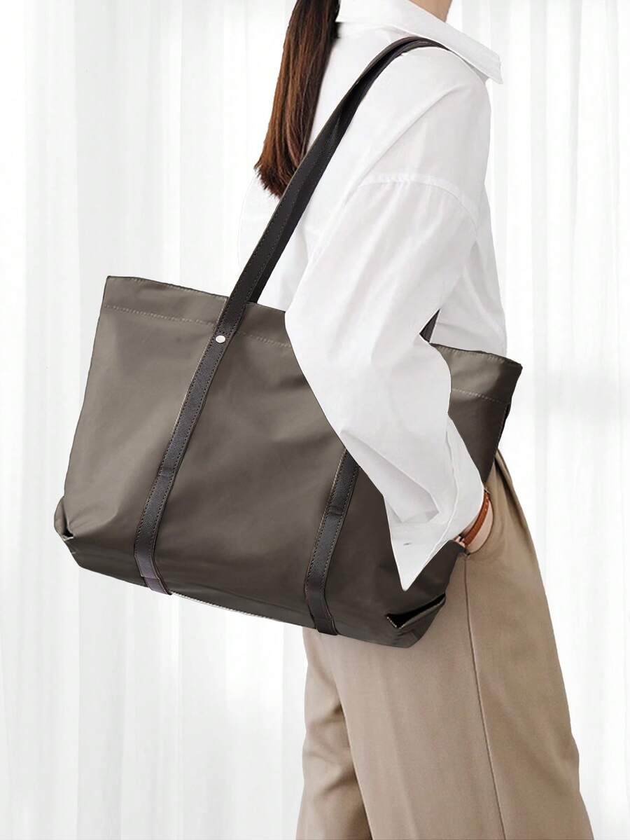 Floless 女士手提包，女士笔记本电脑商务公文包，14英寸笔记本电脑隔层单肩包，顶部提手包，休闲托特包，大容量女士拉链单肩包，购物旅行工作斜挎包 - 棕色 - 查看 1