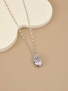 1 件锆石不锈钢心形项链，优雅的女士礼物 - 銀色 - 查看 2