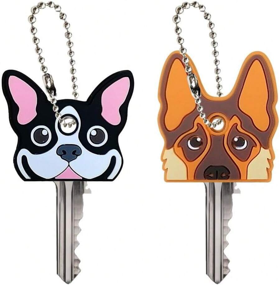 Set Of 2 Key Cap Covers, PVC Key Identifier, Cute Head Cover Keychain For Distinguishing Keys - Cute Dog CatChristmas - Chó chăn cừu Đức, chó Boston Terrier - Xem 1