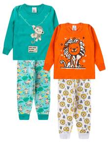 Kit Pijama Brilha no Escuro 6 Peças Menino Infantil Sortidos Inverno Roupa Infantil Masculino - Multicolorido - Visão 8