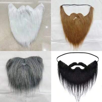 Santa Claus Costume Beard, White Long Fur, Black & Grey Big Mustache Halloween