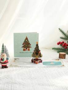 1 Stück 3D Weihnachtsbaum Pop-Up Grußkarte - Festliche Feiertags-Karte mit Notizpapier & Umschlag, Weihnachtsgeschenk für Familie & Freunde