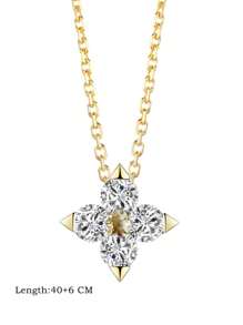 Shescity 1件18K镀金锆石花朵吊坠，适合女士日常及派对佩戴