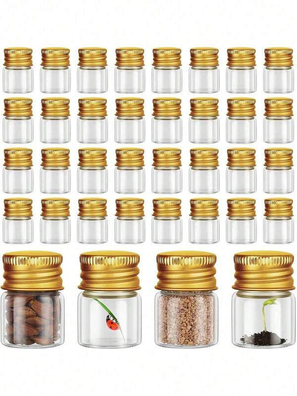 1/5/10pcs Storage Containers, Storage Bottles, Gold Lids, Multi-Purpose Bottles, 5ml, Storage Jars - Suitable For Home Storage, Travel, Laboratory, Etc.