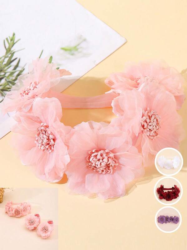 1pc Newborn Baby Girl 5 Floral Sweet Cute Headband Princess Headpiece Hair Accessories, Suitable For Gifts, Party And Daily Wear