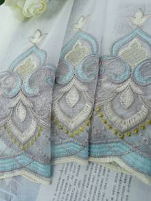 1 件欧式优雅刺绣薄纱窗帘，简约设计，适合客厅、卧室、飘窗、阳台，定制窗帘布 - 彩色 - 查看 7