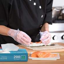 200Pcs Disposable Sushi Gloves, TPE Material, S/M/L Sizes, Clear, Food Safe, Kitchen Cooking Handling