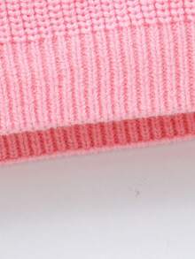 Contrast Color Round Neck Long Sleeve Casual Minimalist Pullover Sweater, Classic Fashion Baby Girl Tops - Pink - View 5