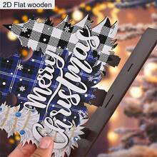 1 Piece Merry Christmas Blue Christmas Tree Wooden Ornament 2D Flat Christmas Decoration Sign Plaque Festival Party Desktop Centerpiece Decorations Christmas Day Home Decor Christmas Gifts For Family And Friends - Multicolor - View 3