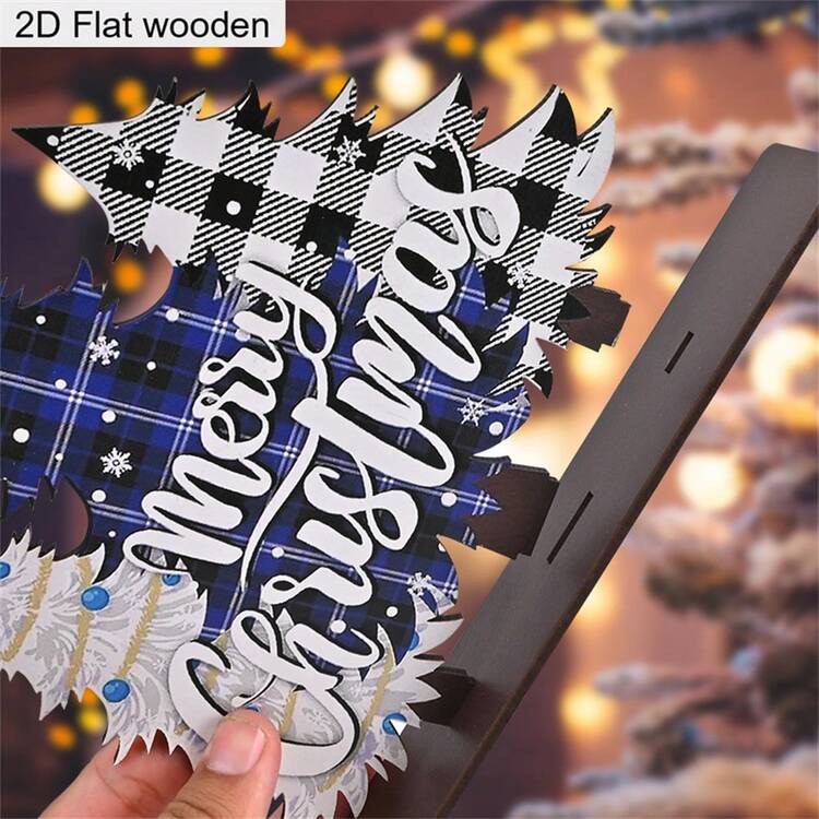 1 Piece Merry Christmas Blue Christmas Tree Wooden Ornament 2D Flat Christmas Decoration Sign Plaque Festival Party Desktop Centerpiece Decorations Christmas Day Home Decor Christmas Gifts For Family And Friends - Multicolor - View 3