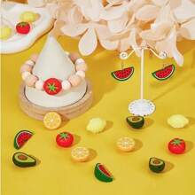 5/10pcs Fruit Silicone Beads, Patterns Include Tomato, Avocado, Lemon, Watermelon And Orange, For DIY Jewelry, Keychain, Bracelet, Necklace And Crafts
