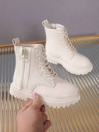 1 Pair Simple Side Zipper Solid Color Children's Boots, Comfortable And Durable For Outdoor Wear