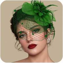 Fascinators Hats Women Tea Party Hat Mesh Headband Vintage Lace Cocktail Headwear Hair Clip Church - 綠色 - 查看 1