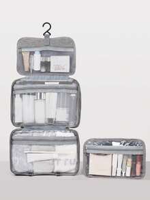 1个大容量旅行挂钩化妆包 时尚旅行挂式洗漱包 防水洗漱包 多功能旅行收纳包 可折叠化妆袋 方便携带便携式化妆品手提包 挂式化妆包 素色洗漱包 - 彩色 - 查看 4