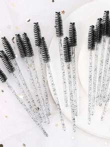 50 Stück Einweg-Wimperntusche-Bürsten, Glitzer-Kristall-Griff Spoolie-Bürsten für Augenbrauen und Wimpernverlängerungen, Make-up-Applikatoren, Reiseessentials, Urlaubsessentials für Make-up-Kits, perfekt für Halloween- und Weihnachtspartys, ein Muss für Make-up-Künstler & Enthusiasten, Augenbrauenbürste, Lidschattenbürste, Spoolie, Spoolie-Bürste