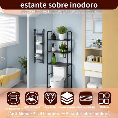 Estante sobre inodoro 3 pisos metálico guarda toallas y champús estructura duradera diseño práctico organización baño moderno
