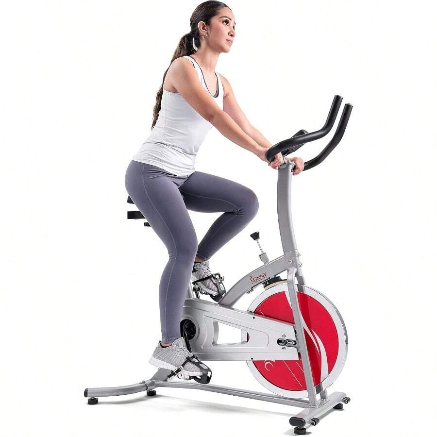 Indoor Exercise Bike Stationary Cycling Bike For Home Cardio Workout Low Noise 4Way Adjustable And Cushioned Seat Optional Magnetic Resistance And Exclusive SunnyFit App