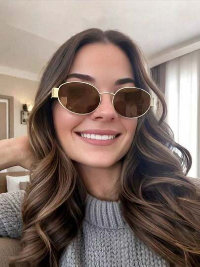 1pc Women's Oval Frame Metal INS Fashion Street Style Vintage Fashion Glasses