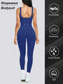 Women's Ribbed Jumpsuit Full Body Shapewear Sleeveless Jumpsuit Summer Solid Color Skinny Jumpsuit - Hải quân - Xem 2