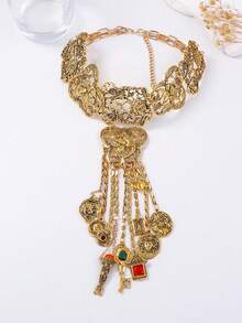 1 chiếc vòng cổ mặt tua rua hình học hợp kim phong cách Bohemian cổ điển, trang phục dự tiệc và làm quà tặng - Vòng cổ tua rua phóng đại - Xem 2