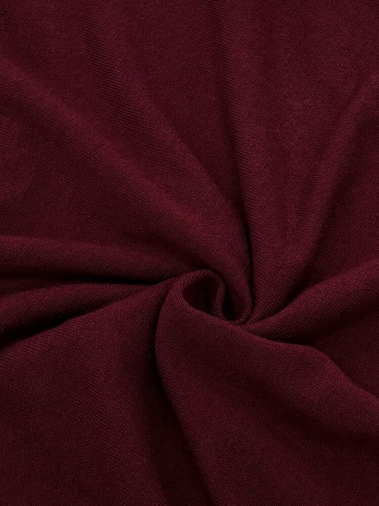 女士纯色V领短袖针织T恤，轻薄宽松，修身时尚，简约高端 - 酒紅色 - 查看 6