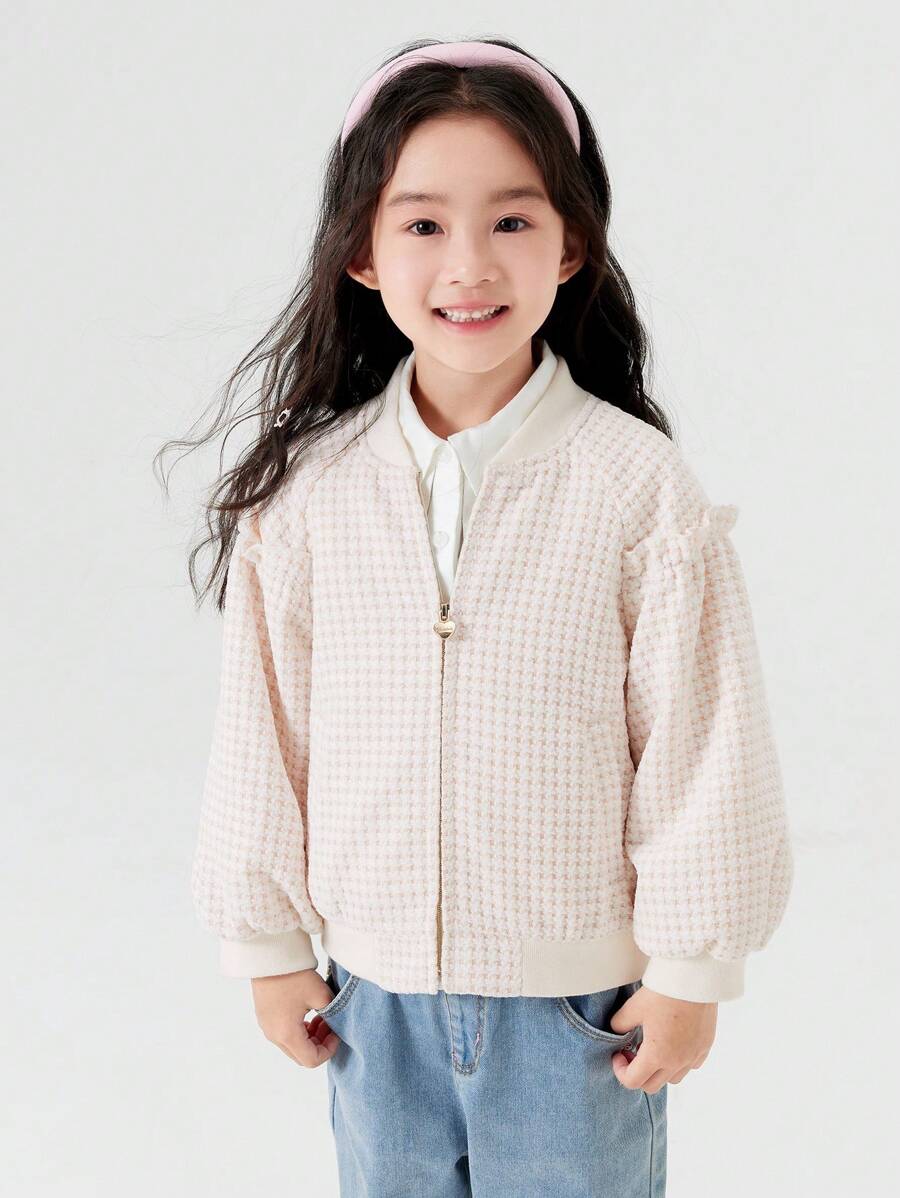 Balabala Young Girl Cute Houndstooth Autumn Baseball Jacket - Brown Tone - View 1