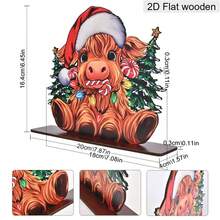 1 Piece Cute Christmas Elk Cow Christmas Tree Wooden Ornament 2D Flat Christmas Decoration Sign Plaque Christmas Desktop Centerpiece Decorations For Living Room Bedroom Office Bar And Dining Holiday Home Decor Ornaments Christmas Gifts - Multicolor - View 9