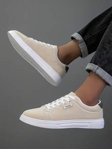 2025新款男士运动鞋男时尚帅气休闲鞋系带男鞋滑板鞋男士运动鞋个性街头男鞋 - 米色 - 查看 5