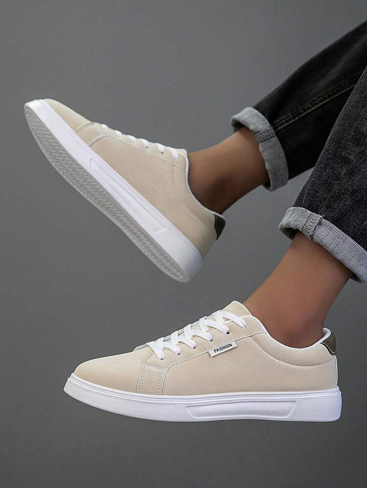 2025新款男士运动鞋男时尚帅气休闲鞋系带男鞋滑板鞋男士运动鞋个性街头男鞋 - 米色 - 查看 5