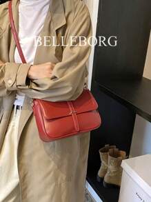 复古简约 PU 皮革翻盖斜挎方形包