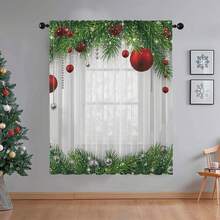 1 قطعة ستائر مطبوعة شفافة ذات نمط كرة عيد الميلاد الرائعة واللامعة، نصف معتمة، سهلة التركيب بجيب للعصا. مناسبة لغرف النوم والمكاتب، ديكور عيد الميلاد الدافئ الذي يضيف إلى مساحتك جوًا احتفاليًا ولامعًا. ديكورات عيد الميلاد ديكورات المنزل ديكور الغرفة ديكور المنزل