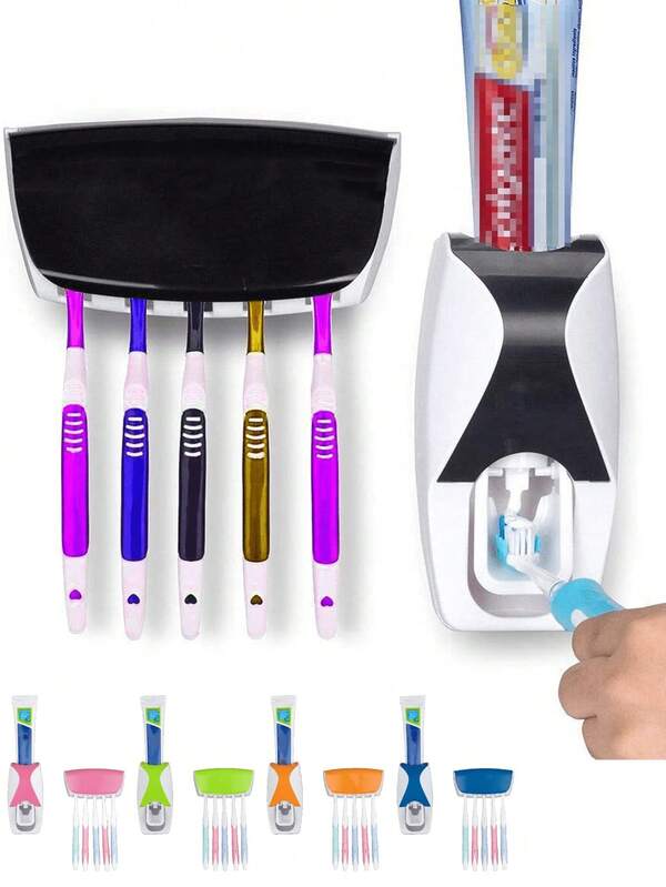 1 pièce Support mural pour brosse à dents et distributeur automatique de dentifrice, distributeur de dentifrice coloré entièrement automatique, support mural de rangement pour brosse à dents, sans besoin de percer des trous, pour les personnes paresseuses qui veulent presser le dentifrice, pour la salle de bain à la maison, articles de première nécessité, vie à la maison, articles quotidiens pour le dortoir, décoration de Noël, Noël, Veille du Nouvel An, petits cadeaux