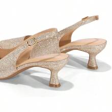 Mysoft Women's Slingback Kitten Heel Pumps 2-Inch Low Heels Closed Toe Party Wedding Dress ShoesChristmas - 玫瑰金 - 查看 7