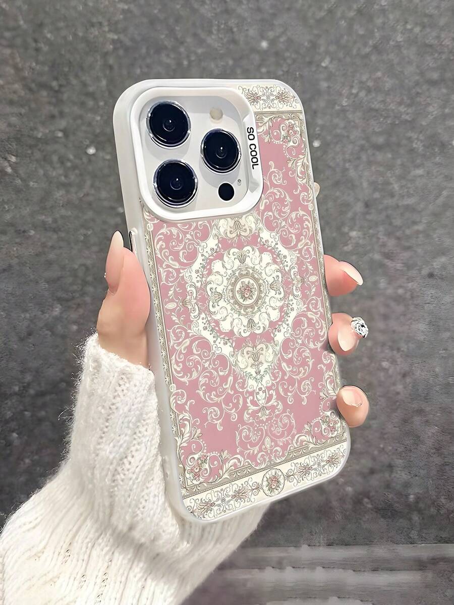 1pc Elegant & Warm Floral Pattern Printed High-Quality Transparent White Frame TPU Shockproof Protective Case Compatible With IPhone 7/8/X/Xs/XR/XS Max/11/12/13/14/15/16 Pro Max, Galaxy - Multicolor - View 1