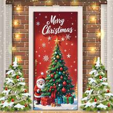 2pcs Christmas Door Decor Set, Holiday Ripple Door Cover, 35x79 Inches, Easy Install & Remove, Anti-Dirty, With Door Flag Decor, Suitable For Holiday Home Decor, Wedding, Birthday, Anniversary